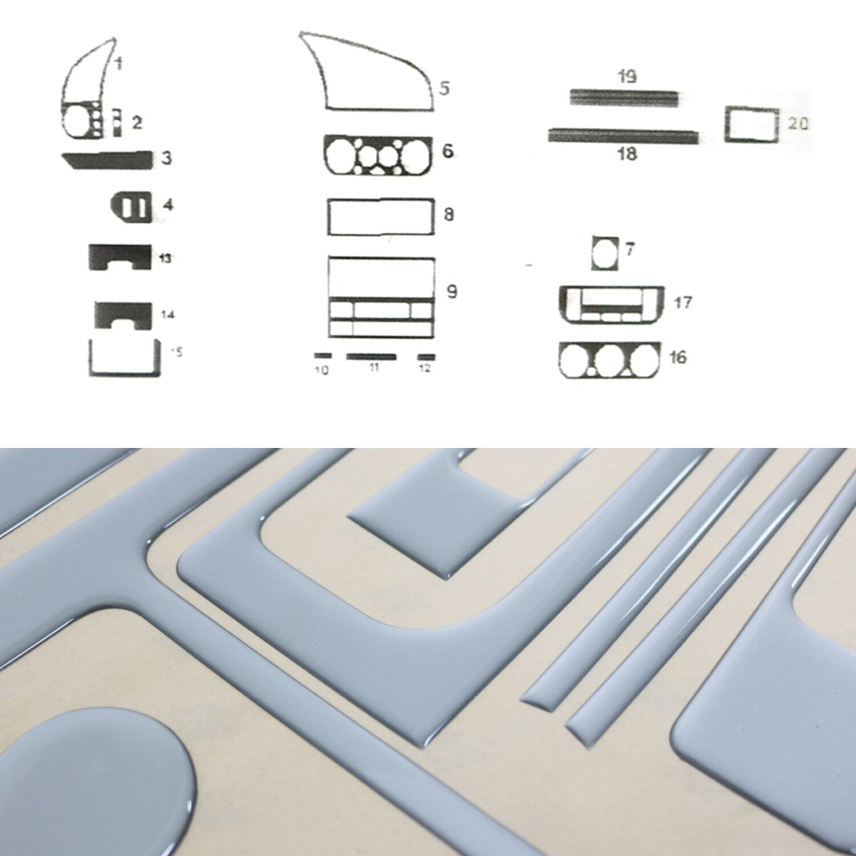 BMW 3 Series Dashboard Kit - Omac - 20 Pcs - Aluminium Look - '92-'99